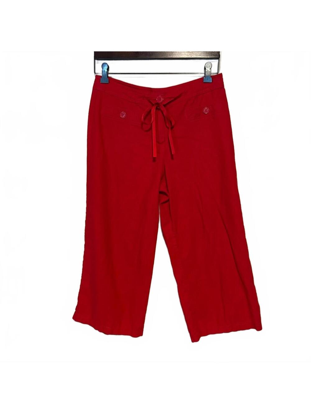 Marks & Spencer Red Linen Wide-Leg Cropped Pants | UK 12 Long- fits size 6 Tall